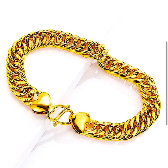 Gold Cuban Chain Link Gold Plated Unisex Bracelet - Picture 4 of 5